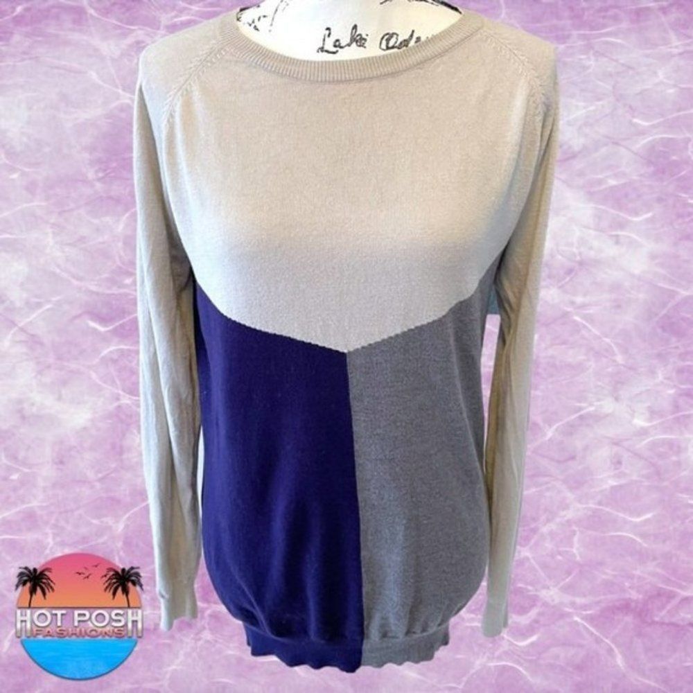 41 Hawthorn Blue Gray Beige Colorblock Soft Sweater size Large